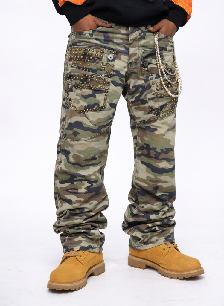Gunzinii Camo Stacked Flare Chain Jeans