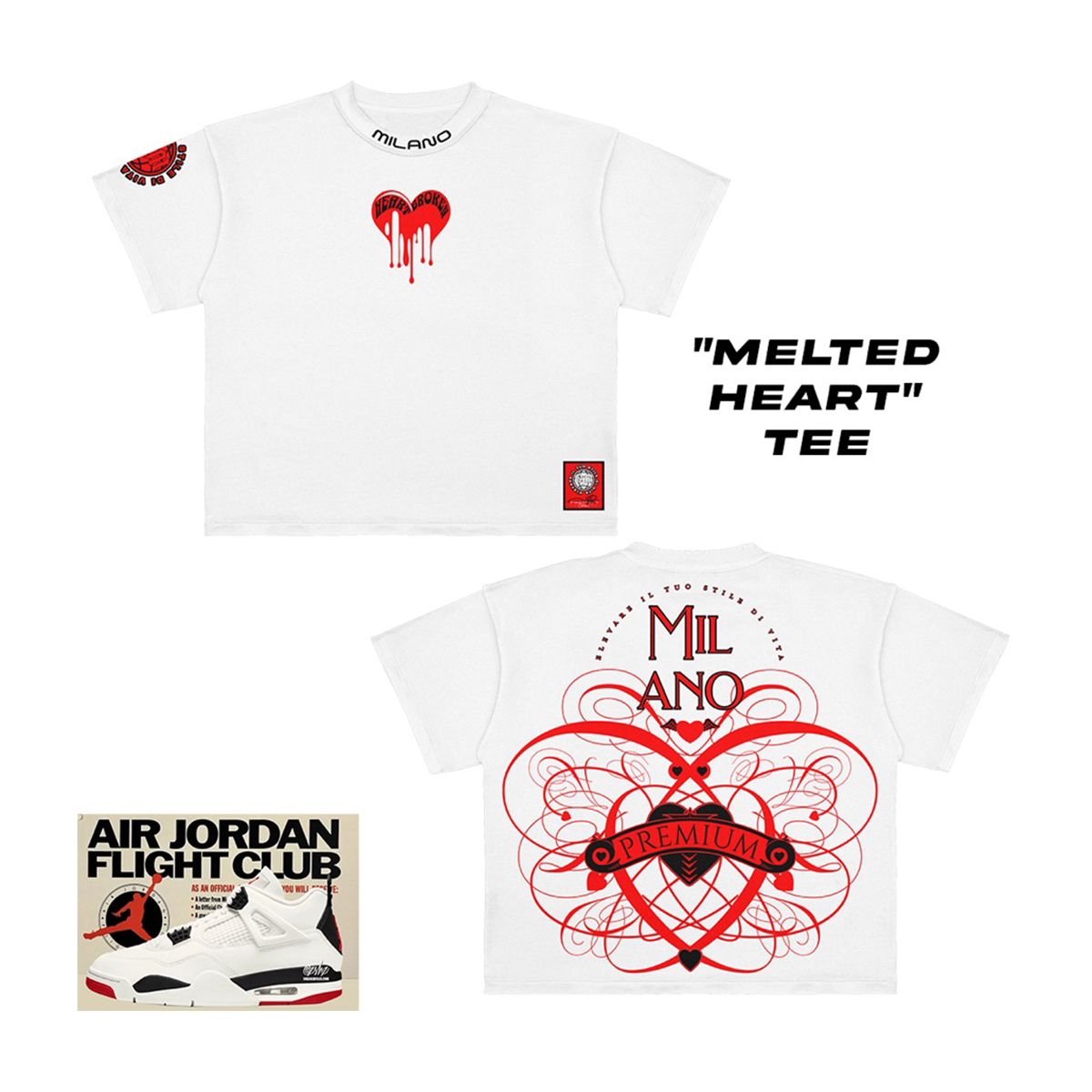 Premium Milano "Melted Heart" Crew Neck T-Shirt - White