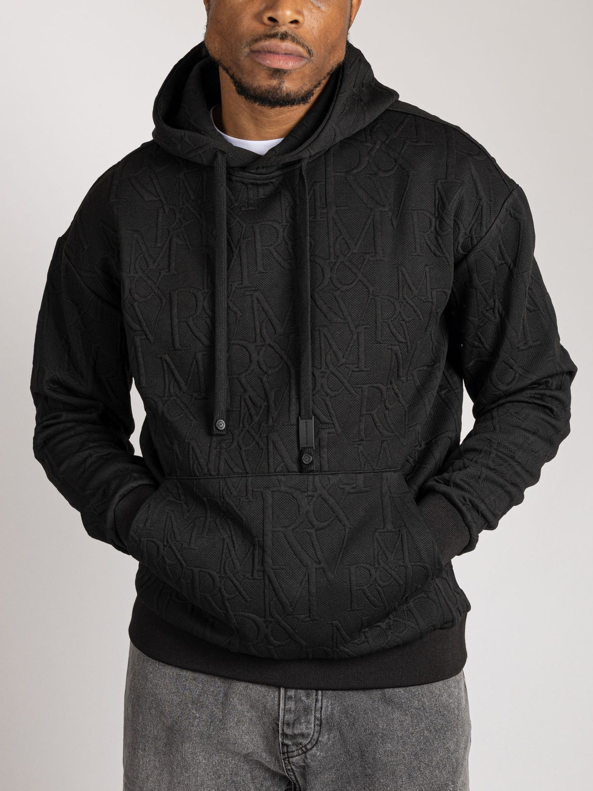 Roberto Vino "Lightweight Knit Hoodie" - Stitched Monogram Black