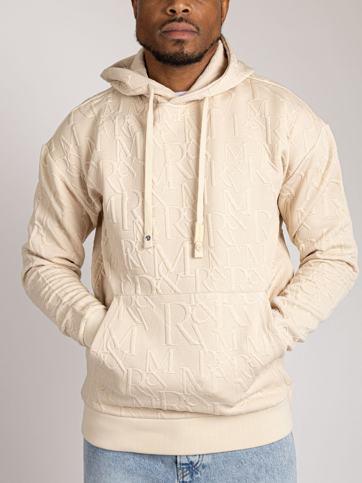 Roberto Vino "Lightweight Knit Hoodie" - Stitched Monogram Beige