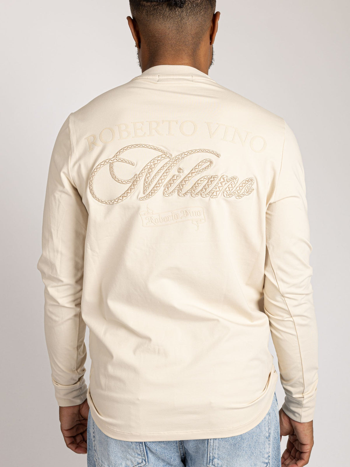 Roberto Vino "Slim Fit Long Sleeve Tee" - Milano Script Beige