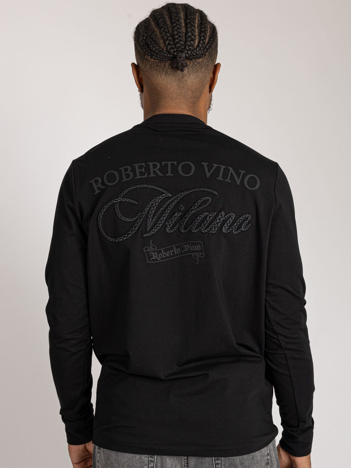 Roberto Vino "Slim Fit Long Sleeve Tee" - Milano Script Black