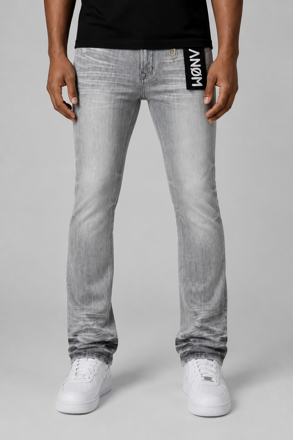 ANOM "Aura" Fitted Stacked Jeans - Light Grey Wash
