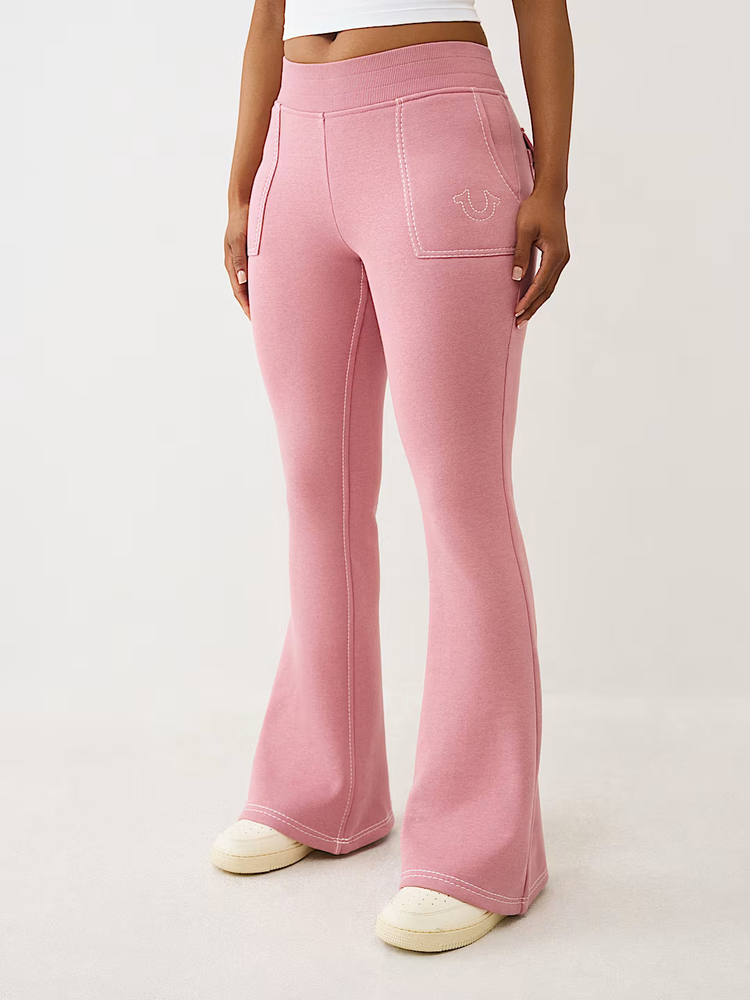 True Religion Women's Big T Shrunken Zip Hoodie & Big T Flared Sweatpants - Nostalgia Rose