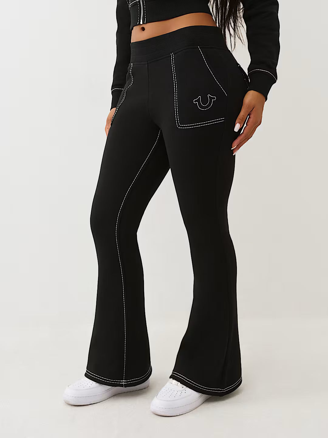 True Religion Women's Big T Shrunken Zip Hoodie & Big T Flared Sweatpants - Jet Black