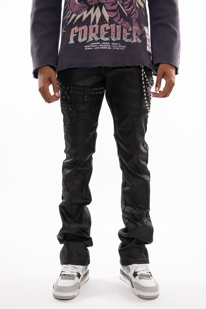 Gunzinii Coated Black Boot Cut Jean with Chain