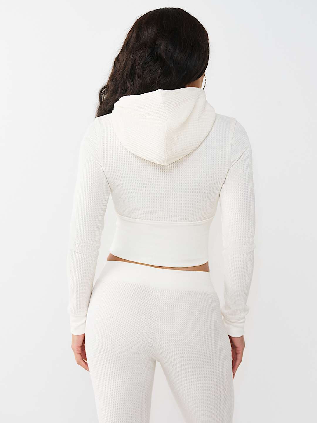 True Religion Women's Waffle Knit Contour Zip Hoodie & Mid Rise Flare Pants Set