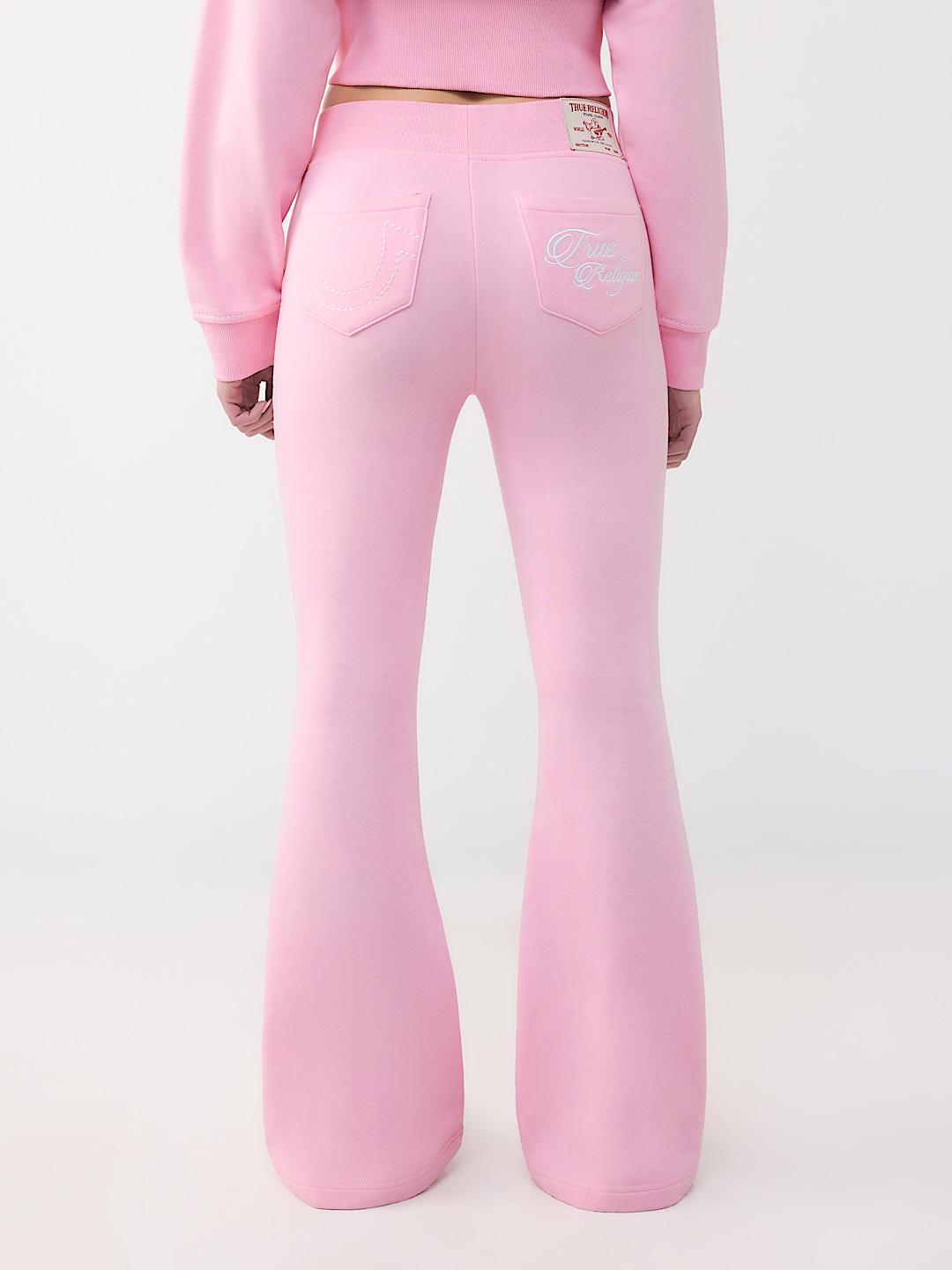 True Religion Women's Embroidered Waistband Zip Hoodie & Flare Pants Set