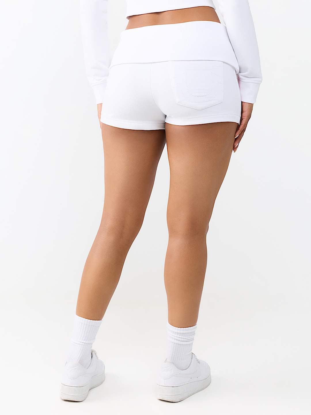 True Religion Women's Crystal Tight Zip Hoodie & Foldover Waistband Short Set