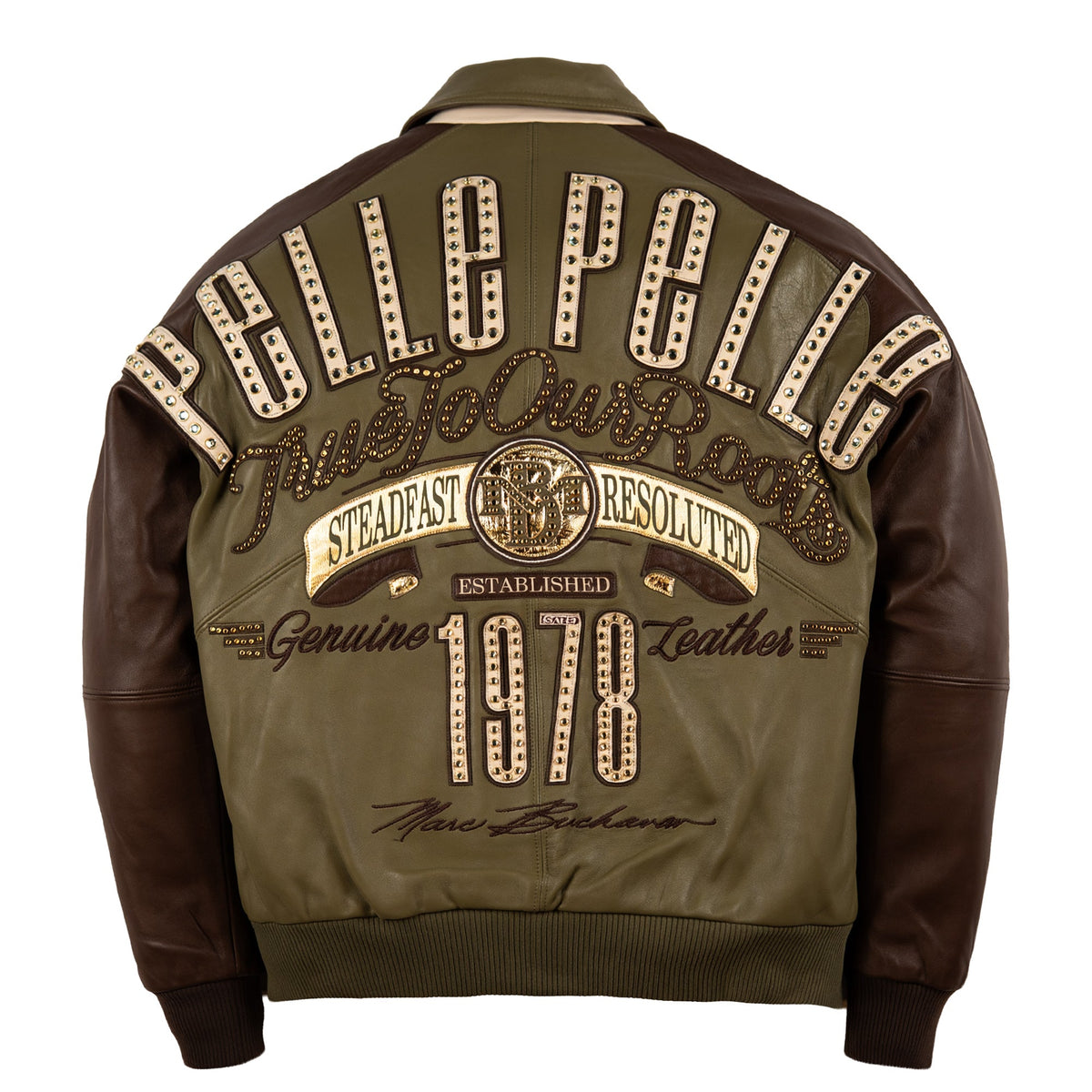 Pelle Pelle "True to Our Roots" Rhinestone Leather Jacket - Olive/Brown