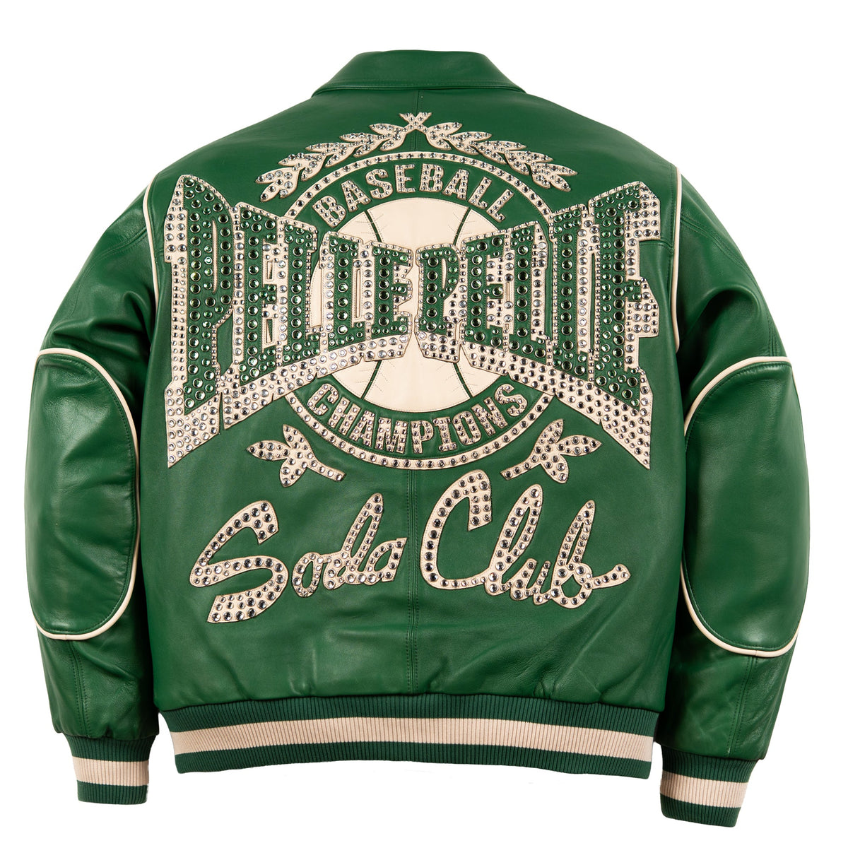 Pelle Pelle "Champions" Rhinestone Leather Jacket - Jet Green/Ivory