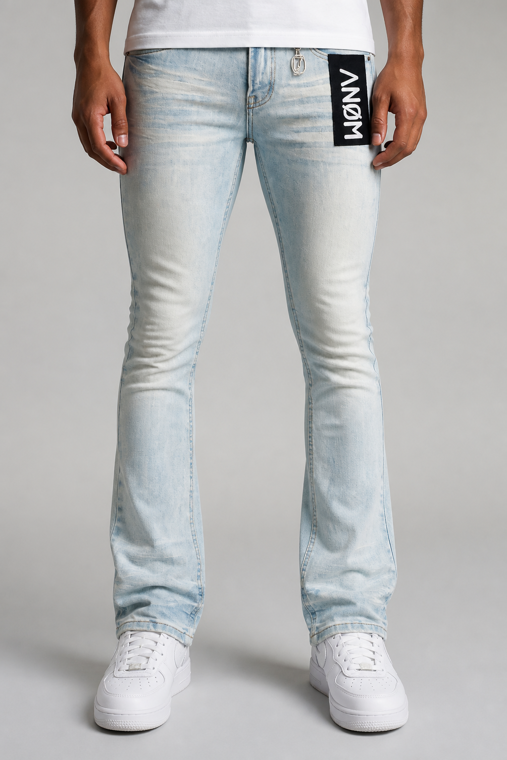 ANOM "Aura" Fitted Stacked Jeans - Ice Blue
