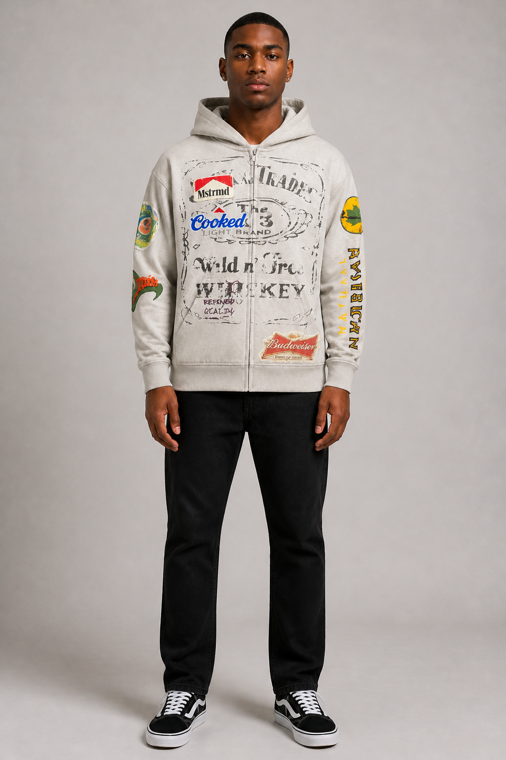 REBEL "Mstrmnd Cooked Light" Cotton Boxy Hoodie - Grey
