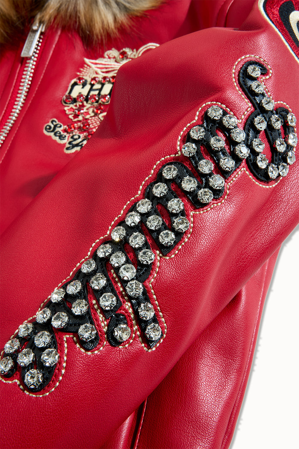 See You In Paradise "Chitown" Kids Rhinestone Hooded Bomber Leather Jacket