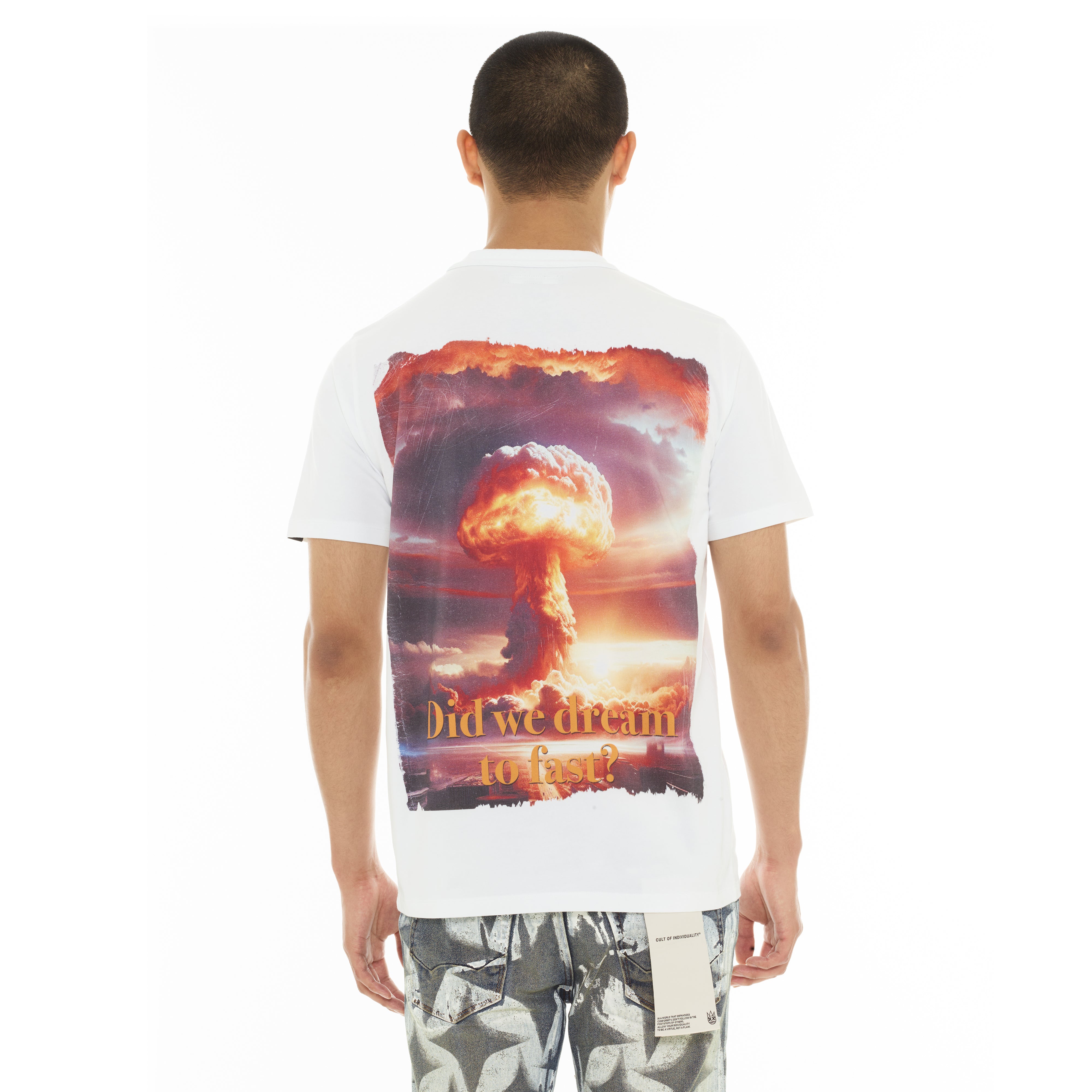 Cult of Individuality Cult's Heavyweight Short Sleeve Crew Neck Tee "Did We Dream Too Fast" in White