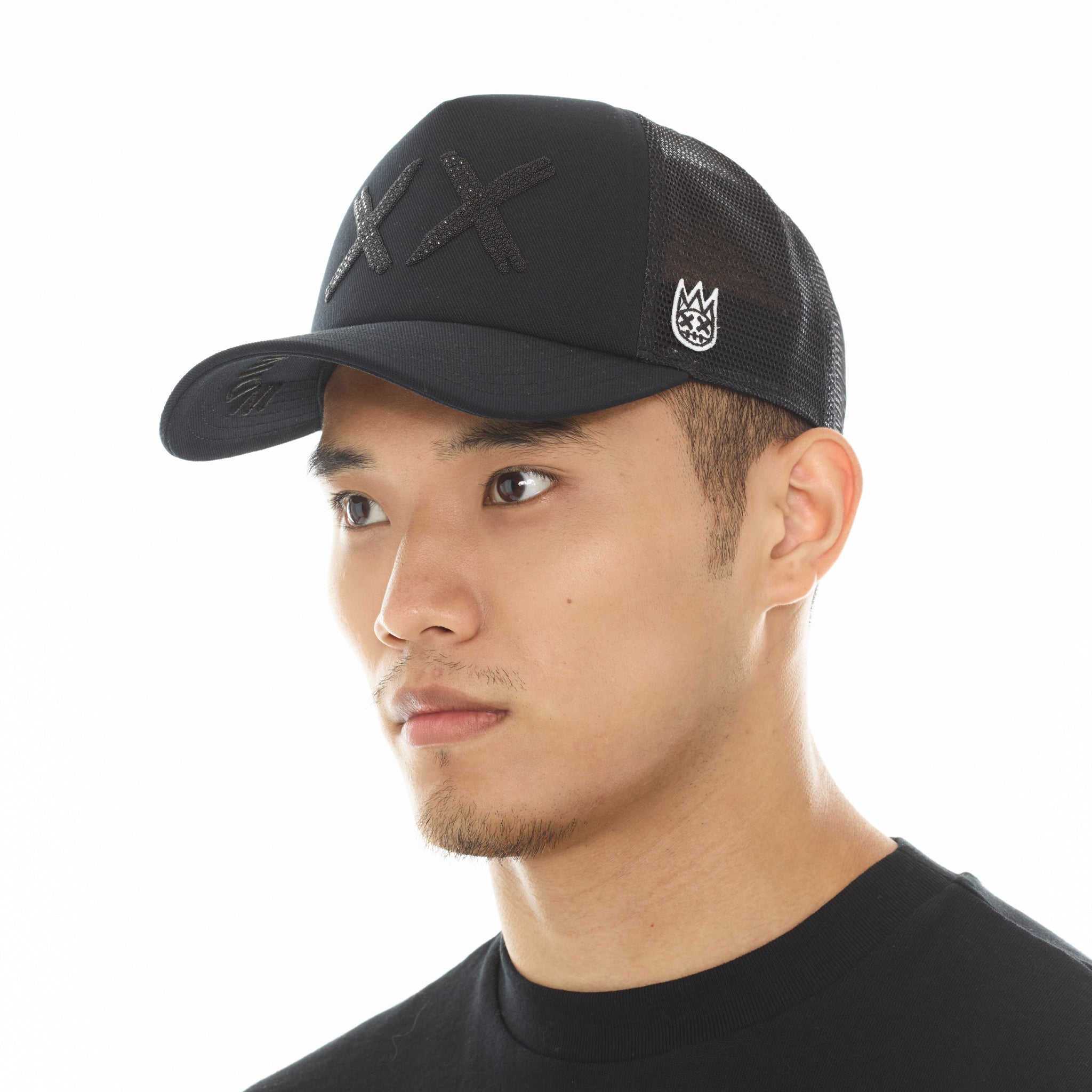 Cult of Individuality "XX" Black Crystals Mesh Back Trucker Hat