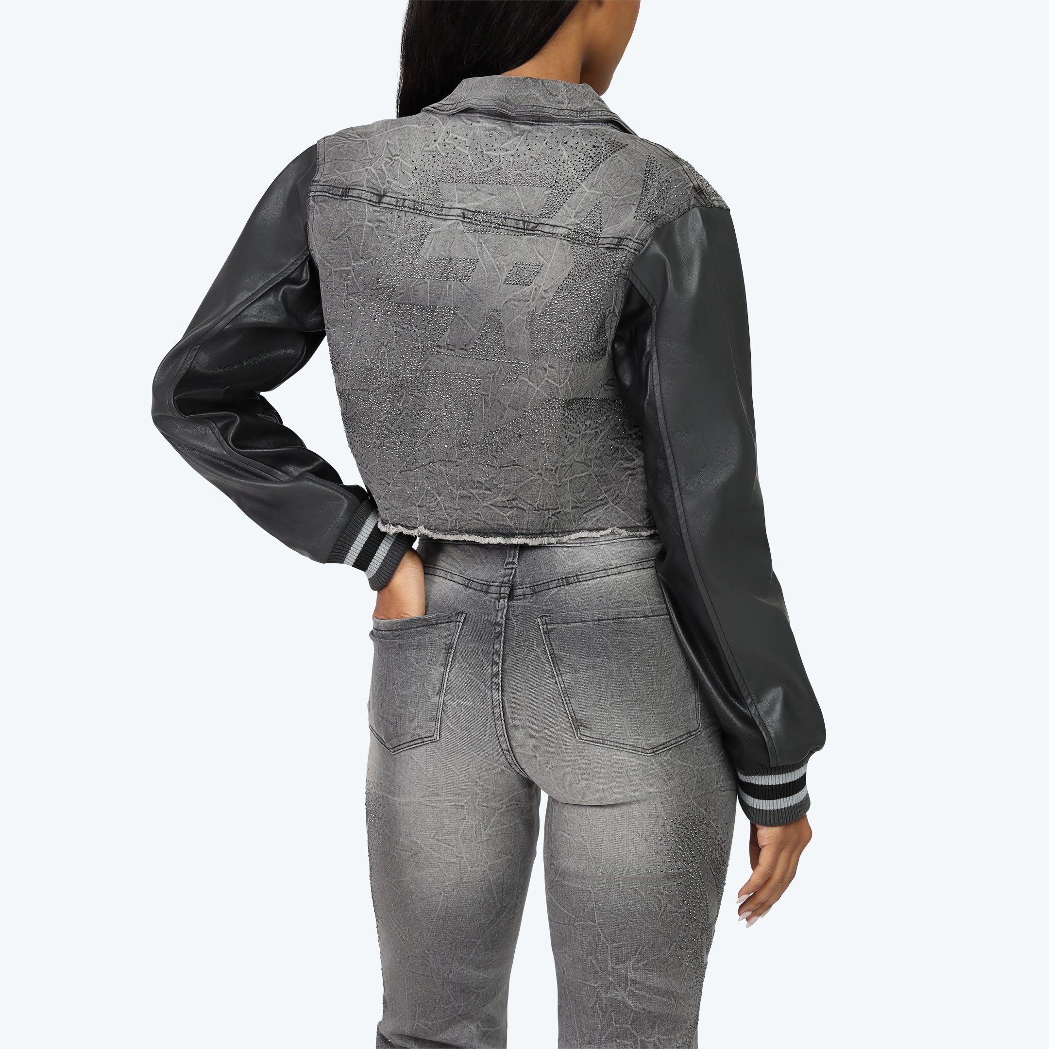 Smoke Rise Rhinestone Jean Trucker Jacket & Pinching Stack Pants