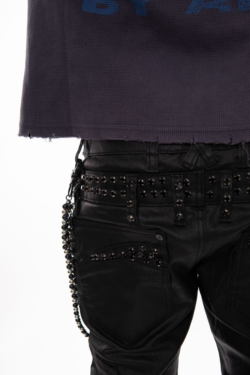 Gunzinii Coated Black Boot Cut Jean with Chain