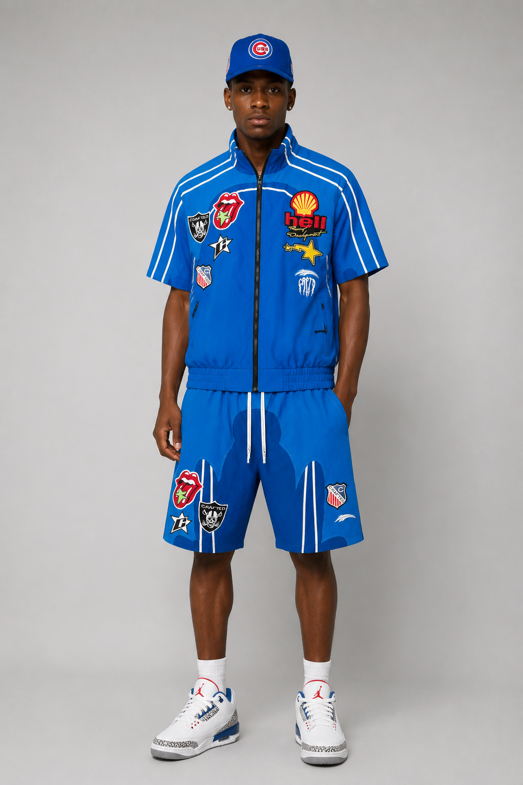 Crafted "Fashion" Patched Nylon Short Set