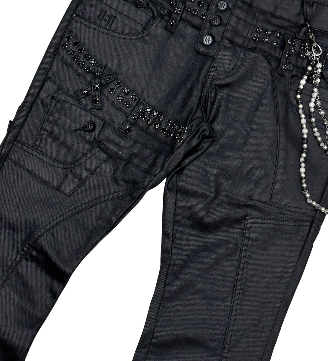Gunzinii Coated Black Boot Cut Jean with Chain