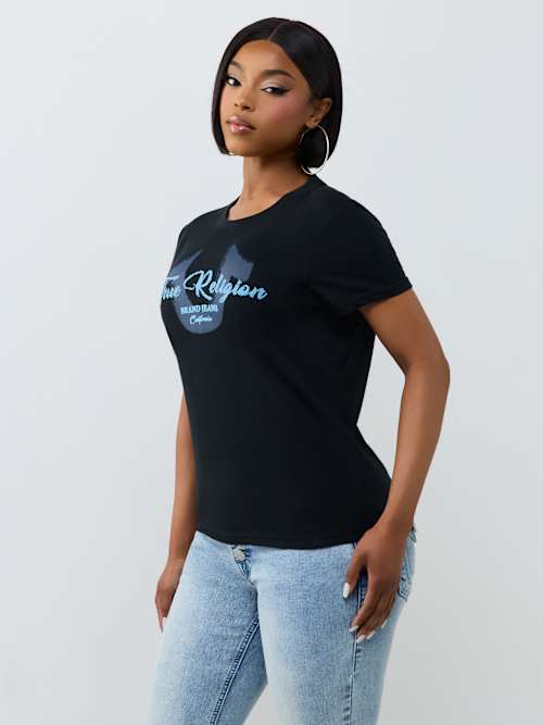 True Religion Women's Chalk Horseshoe Crew Tee