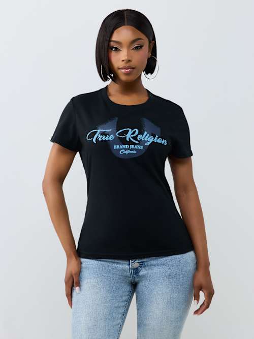 True Religion Women's Chalk Horseshoe Crew Tee