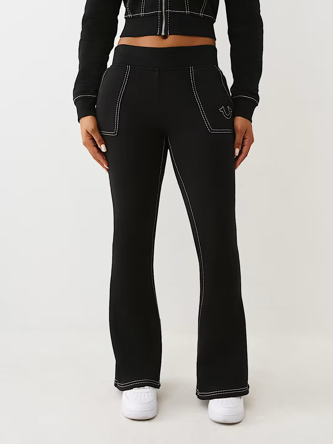 True Religion Women's Big T Shrunken Zip Hoodie & Big T Flared Sweatpants - Jet Black