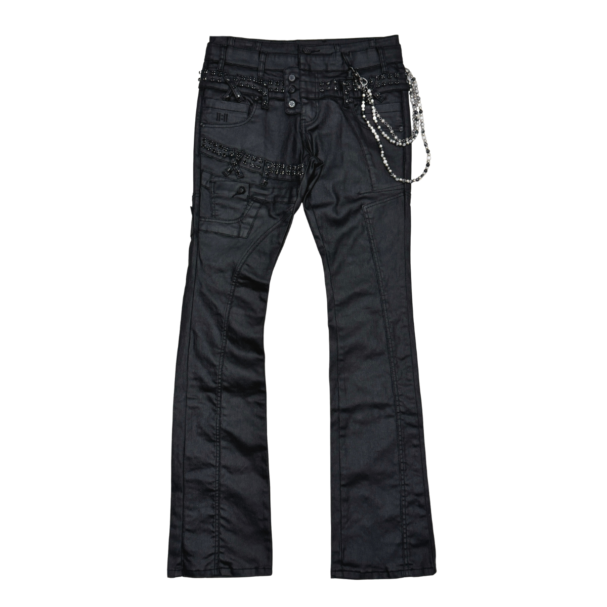 Gunzinii Coated Black Boot Cut Jean with Chain