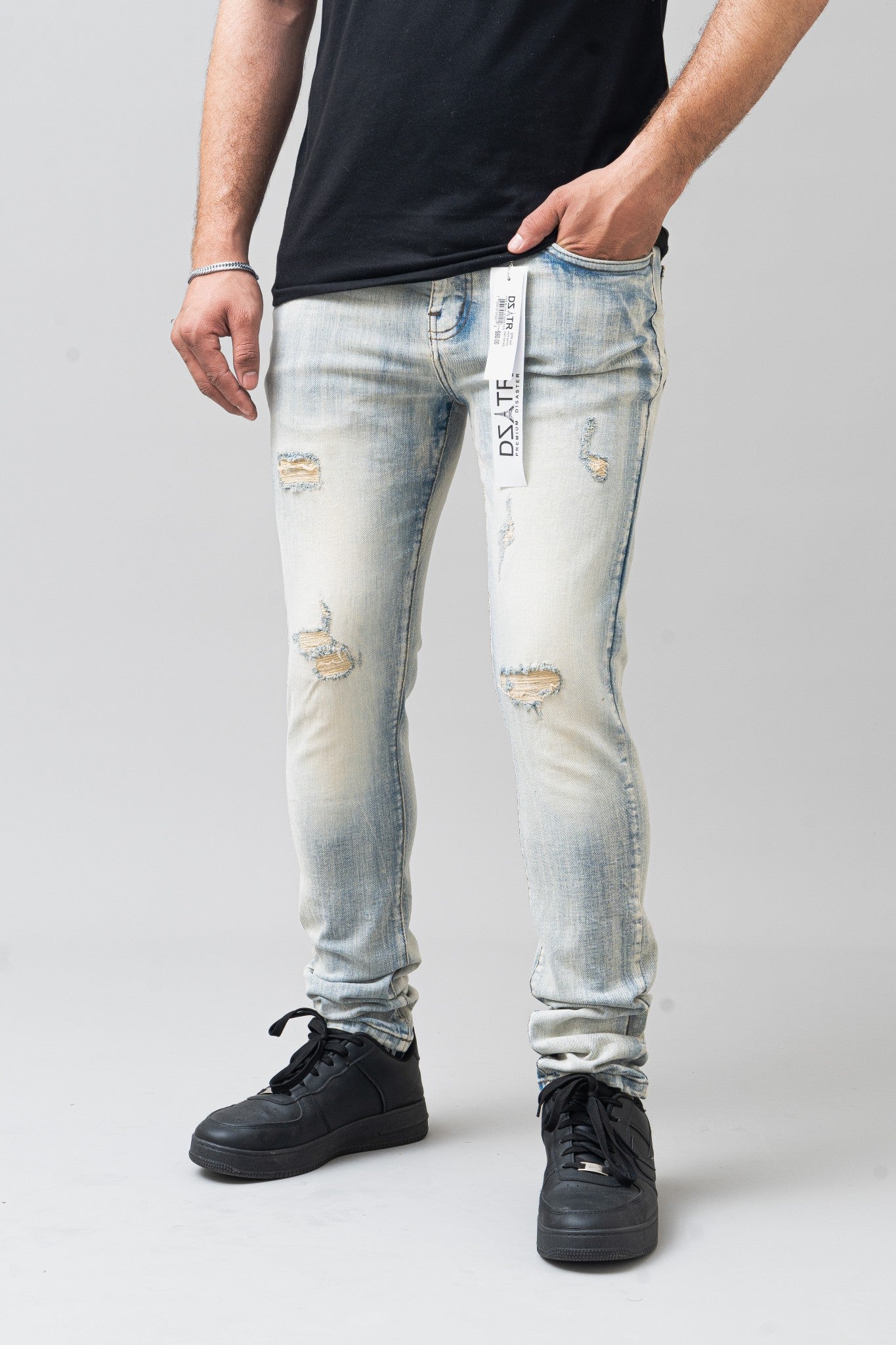 DZATR (Disaster) Ultra Skinny Stretch Denim Jeans - Light Vintage