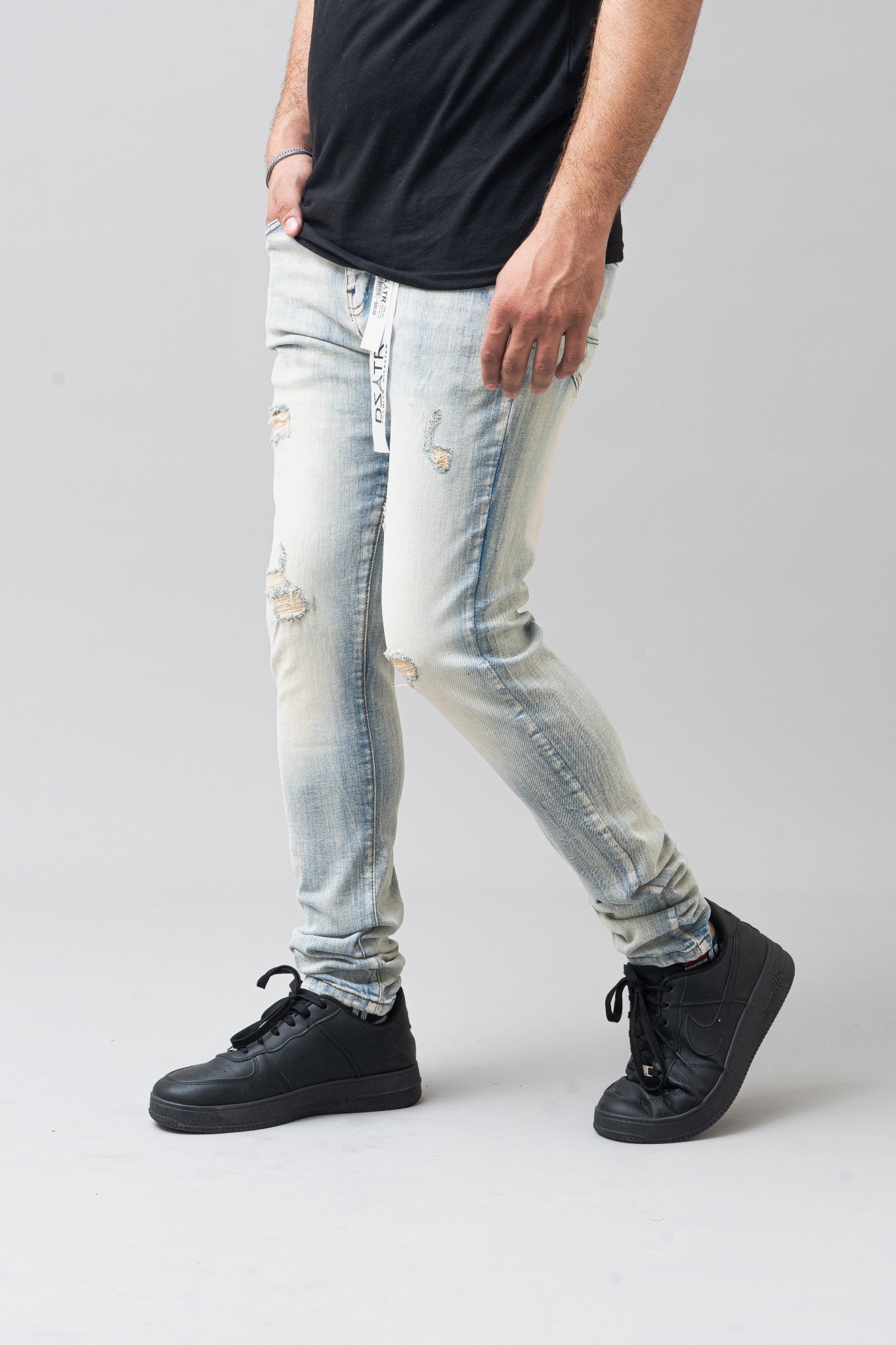 DZATR (Disaster) Ultra Skinny Stretch Denim Jeans - Light Vintage