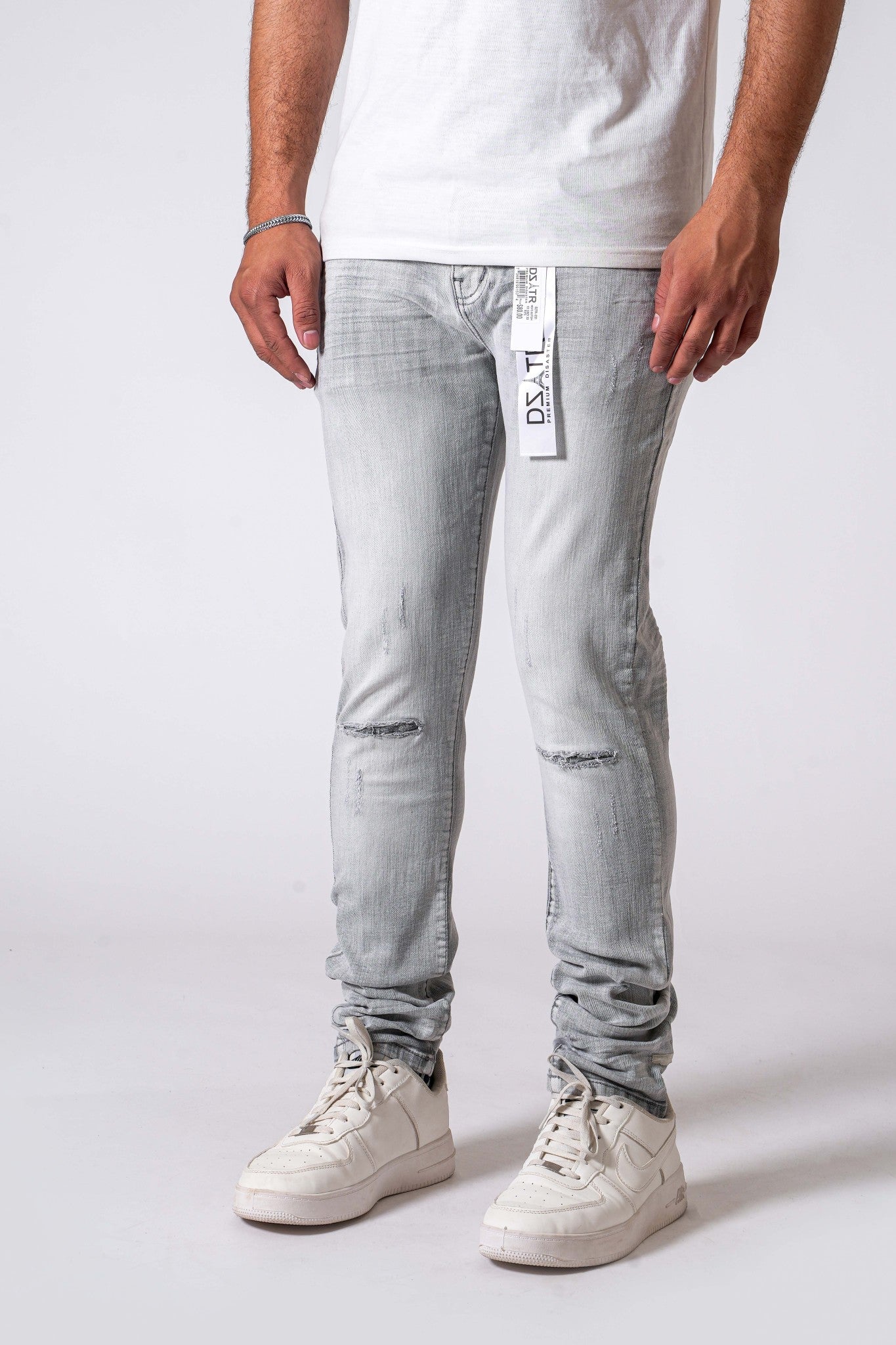 DZATR (Disaster) Ultra Skinny Stretch Denim - Icey Grey 3D Rips