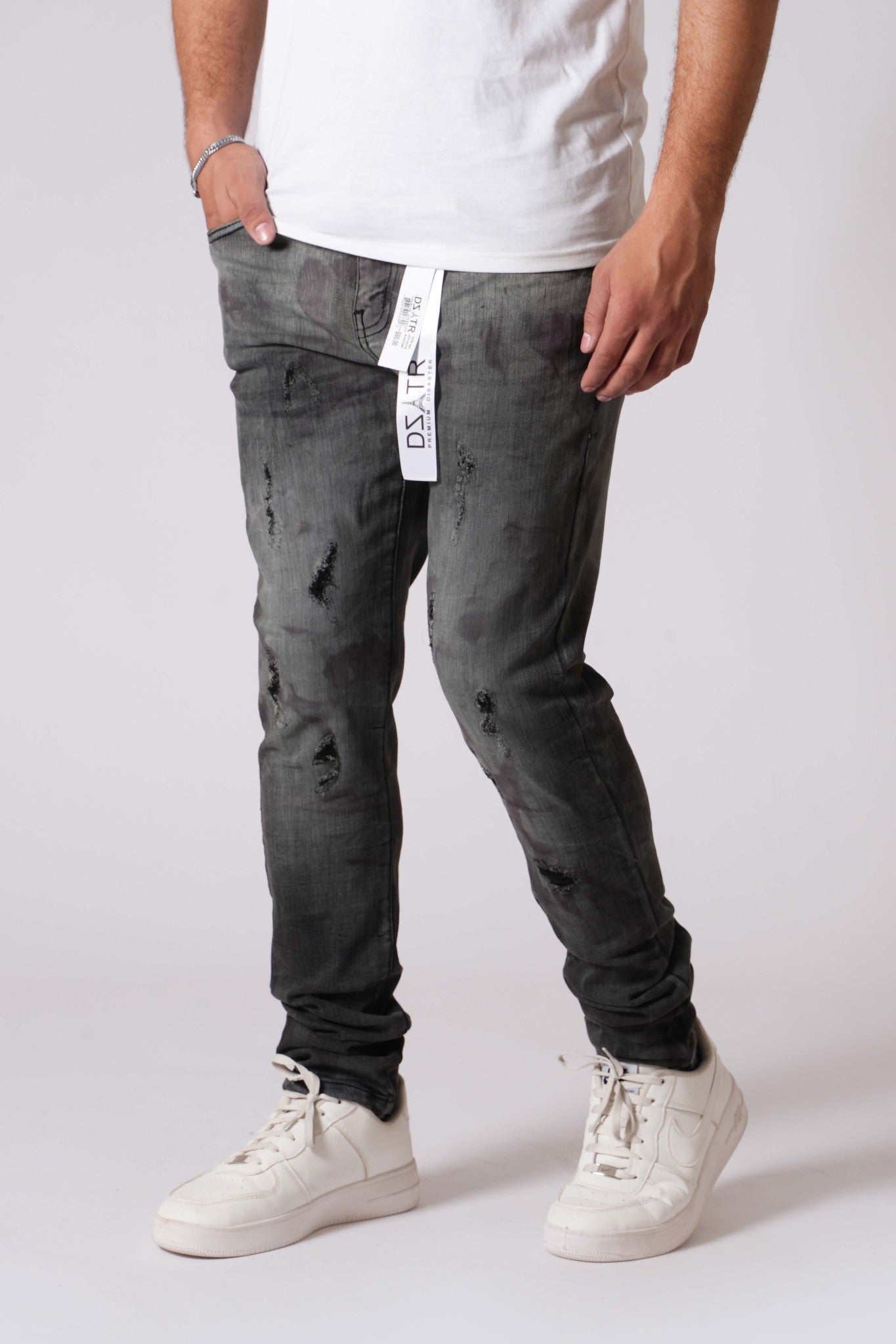 DZATR (Disaster) Ultra Skinny Stretch Denim Jeans - Black Ruby