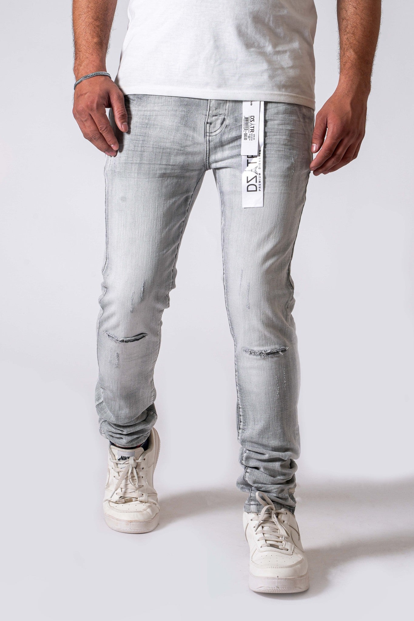 DZATR (Disaster) Ultra Skinny Stretch Denim - Icey Grey 3D Rips