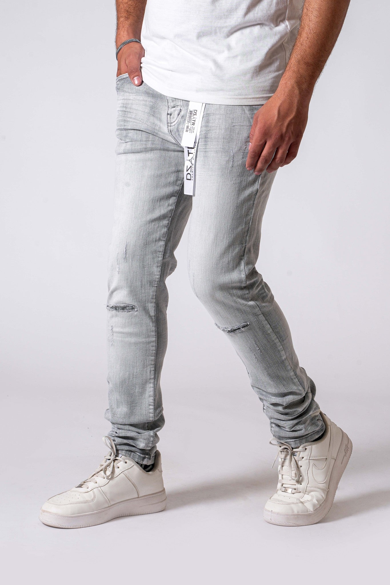 DZATR (Disaster) Ultra Skinny Stretch Denim - Icey Grey 3D Rips