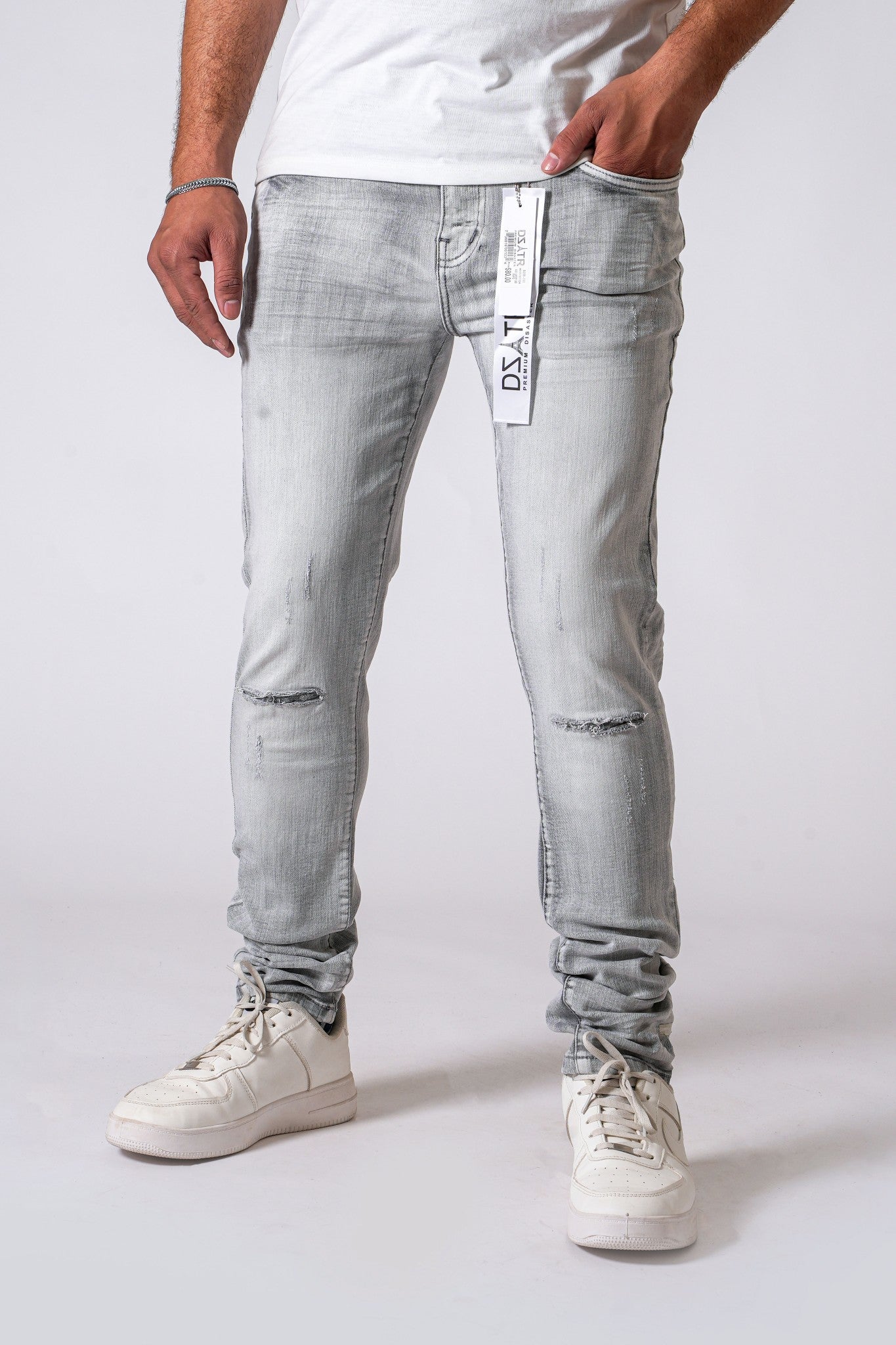 DZATR (Disaster) Ultra Skinny Stretch Denim - Icey Grey 3D Rips