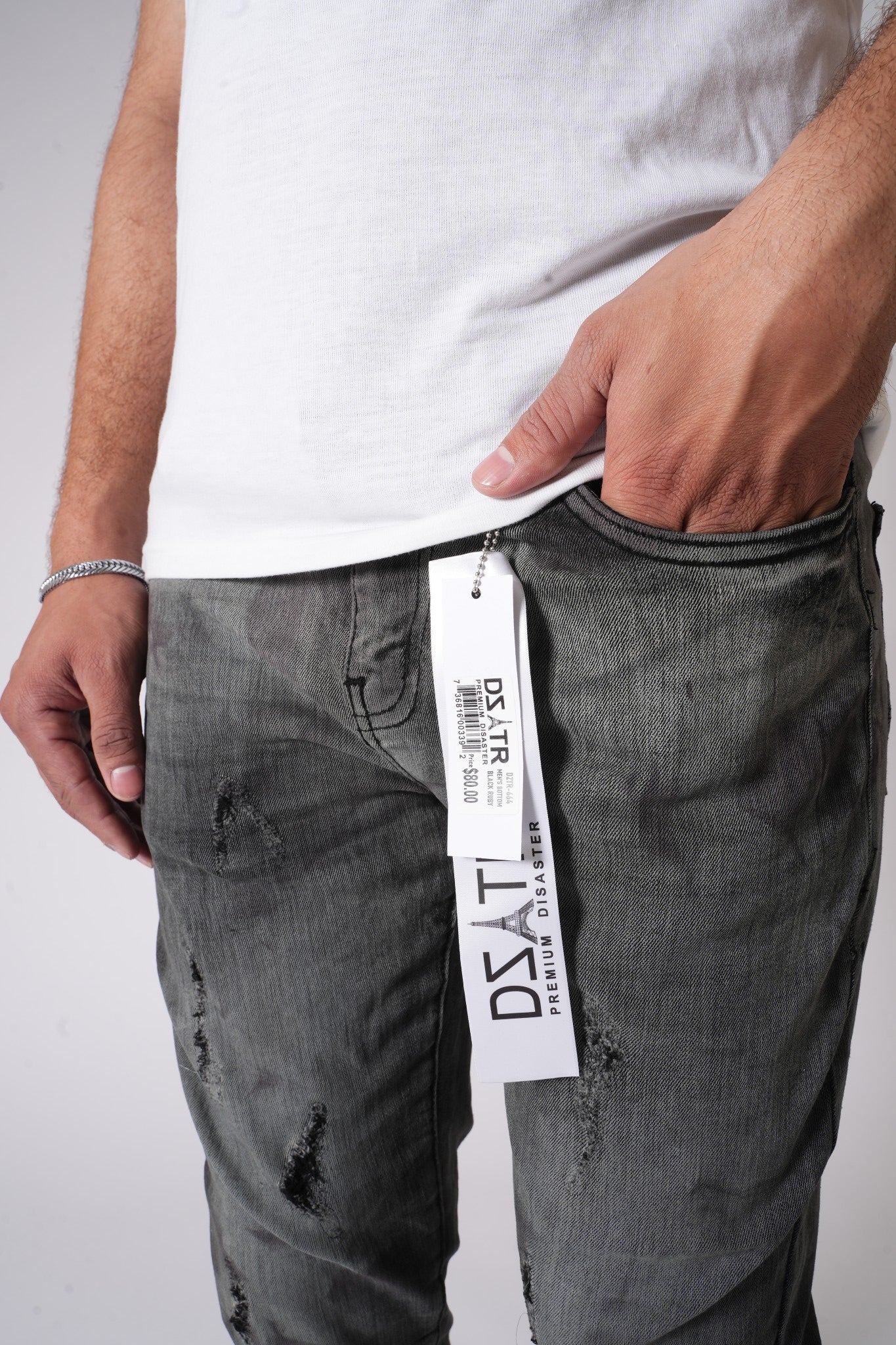 DZATR (Disaster) Ultra Skinny Stretch Denim Jeans - Black Ruby