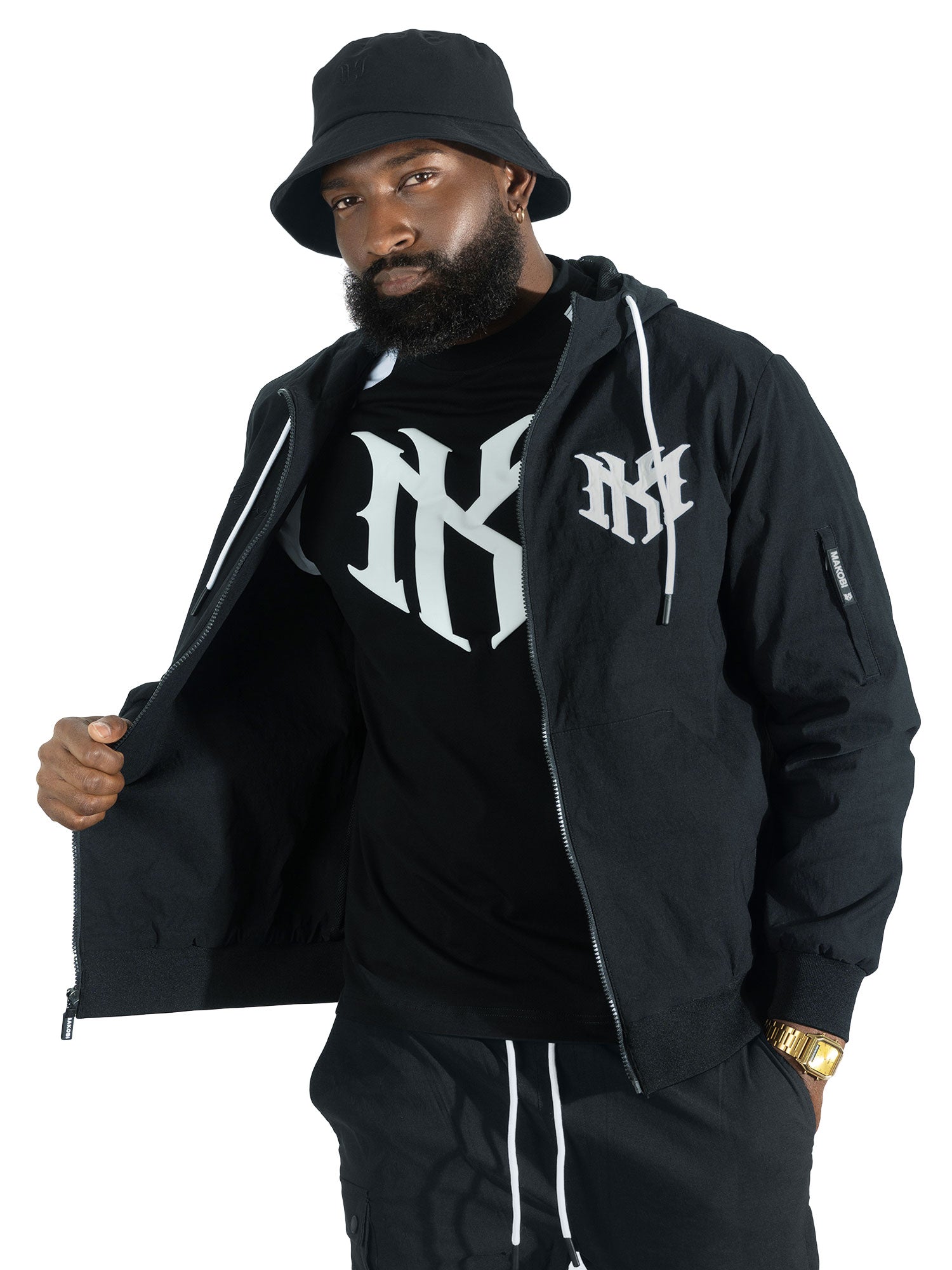Makobi "Adorni" Nylon Zip-up Hooded Windbreaker Jacket
