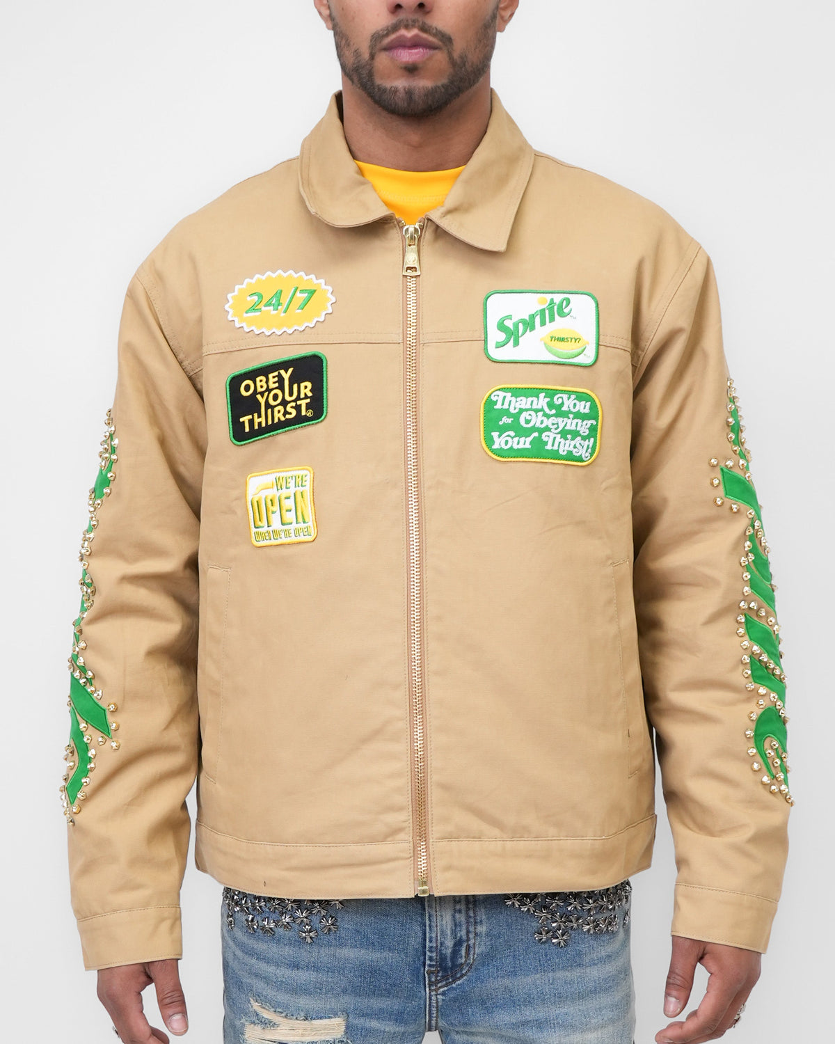 Preme "Sprite Mechanic" Twill Embellished Regular Fit Denim Jacket