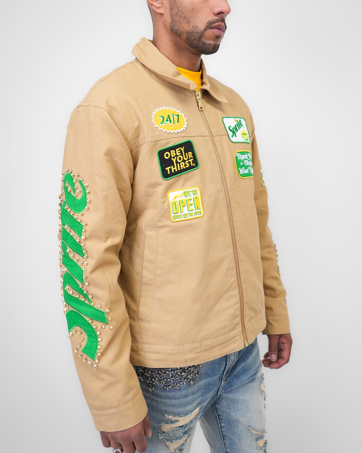 Preme "Sprite Mechanic" Twill Embellished Regular Fit Denim Jacket