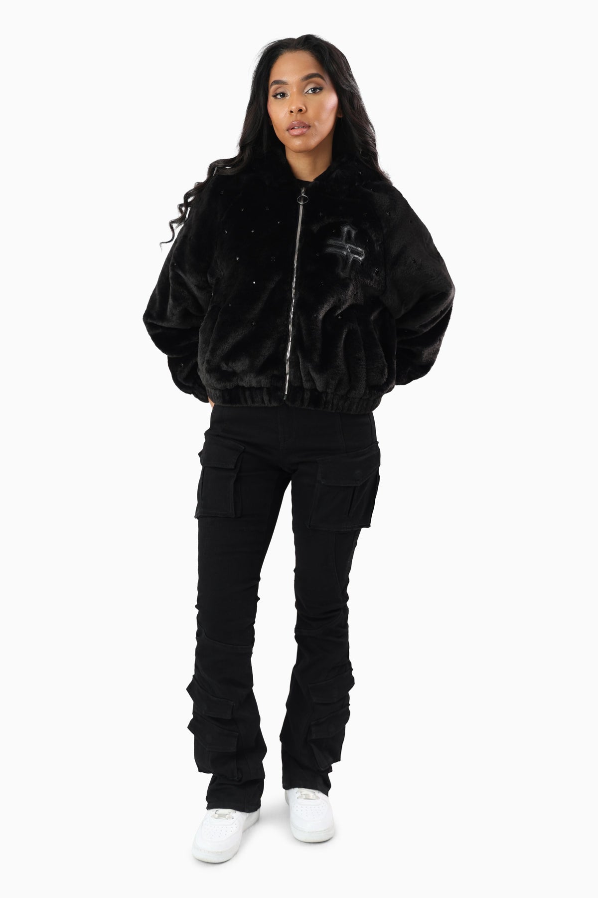 Smoke Rise Women's Faux Fur Rhinestone Jacket