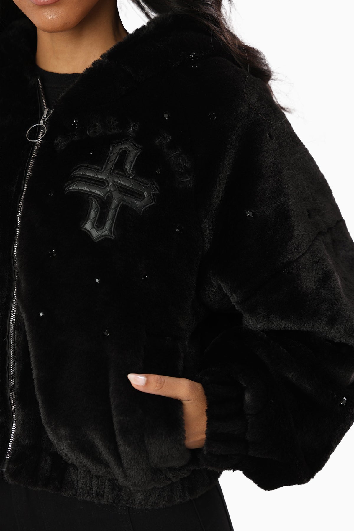 Smoke Rise Women's Faux Fur Rhinestone Jacket