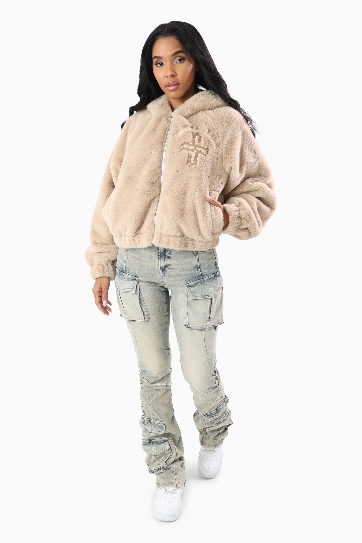 Smoke Rise Women's Faux Fur Rhinestone Jacket
