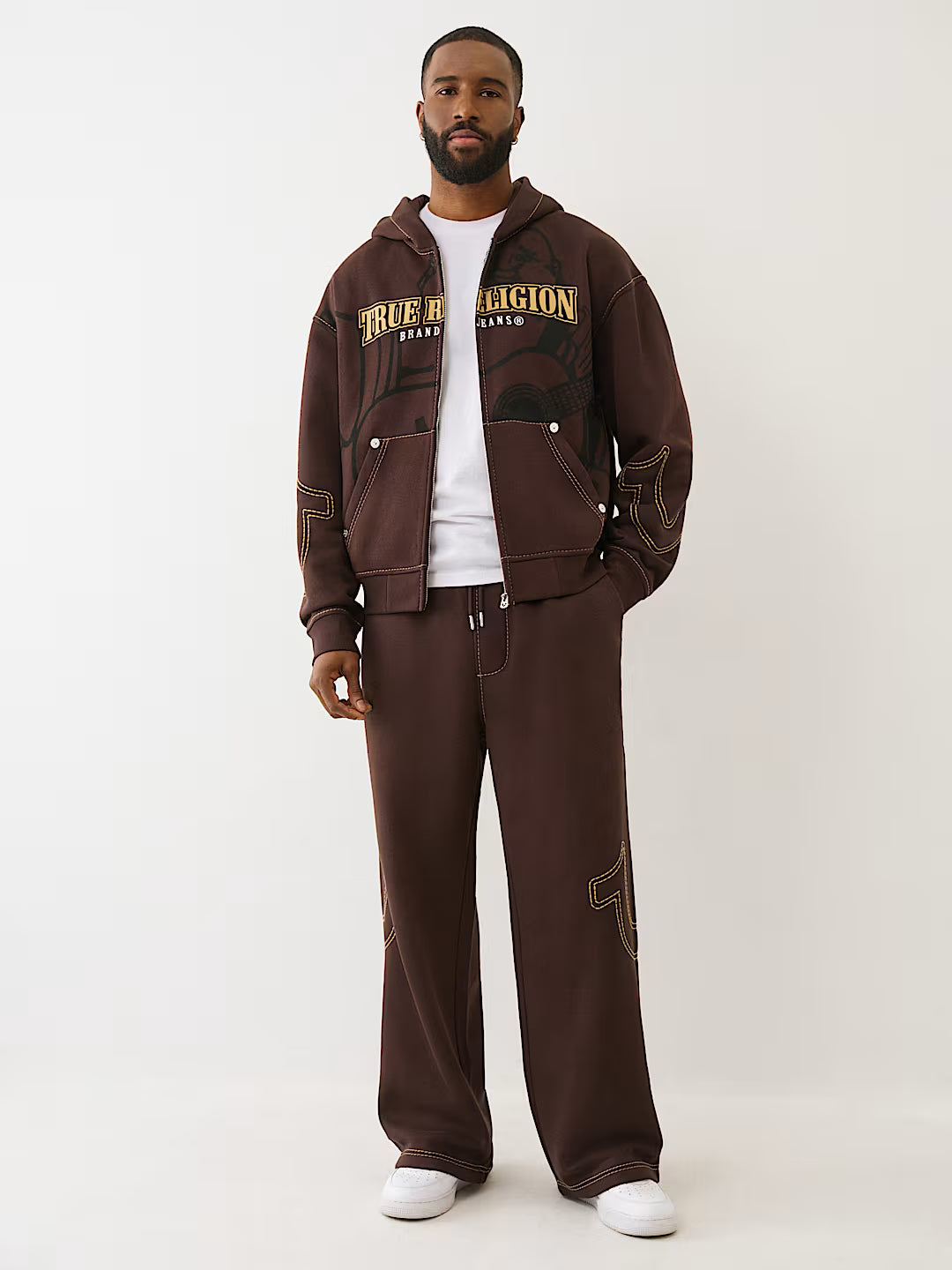 True Religion Anniversary Cinched Big T Zip Up Hoodie & Baggy Sweatpants Jogging Set