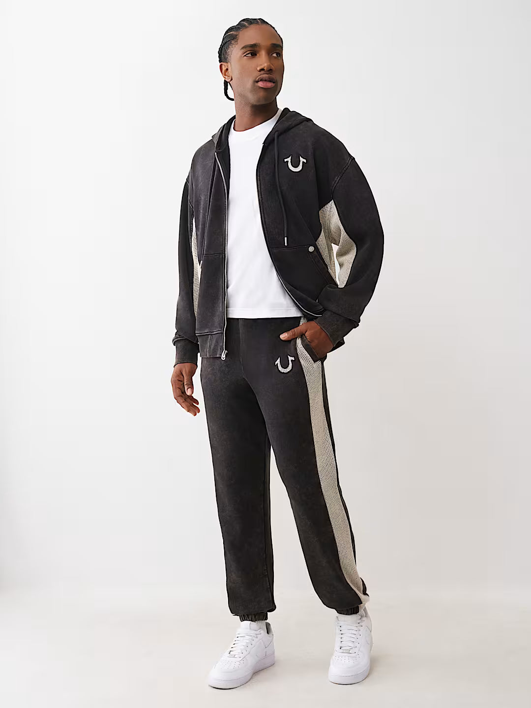 True Religion Mesh Inset Rust Cinched Zip-up Hoodie & Mesh Inset Jogger