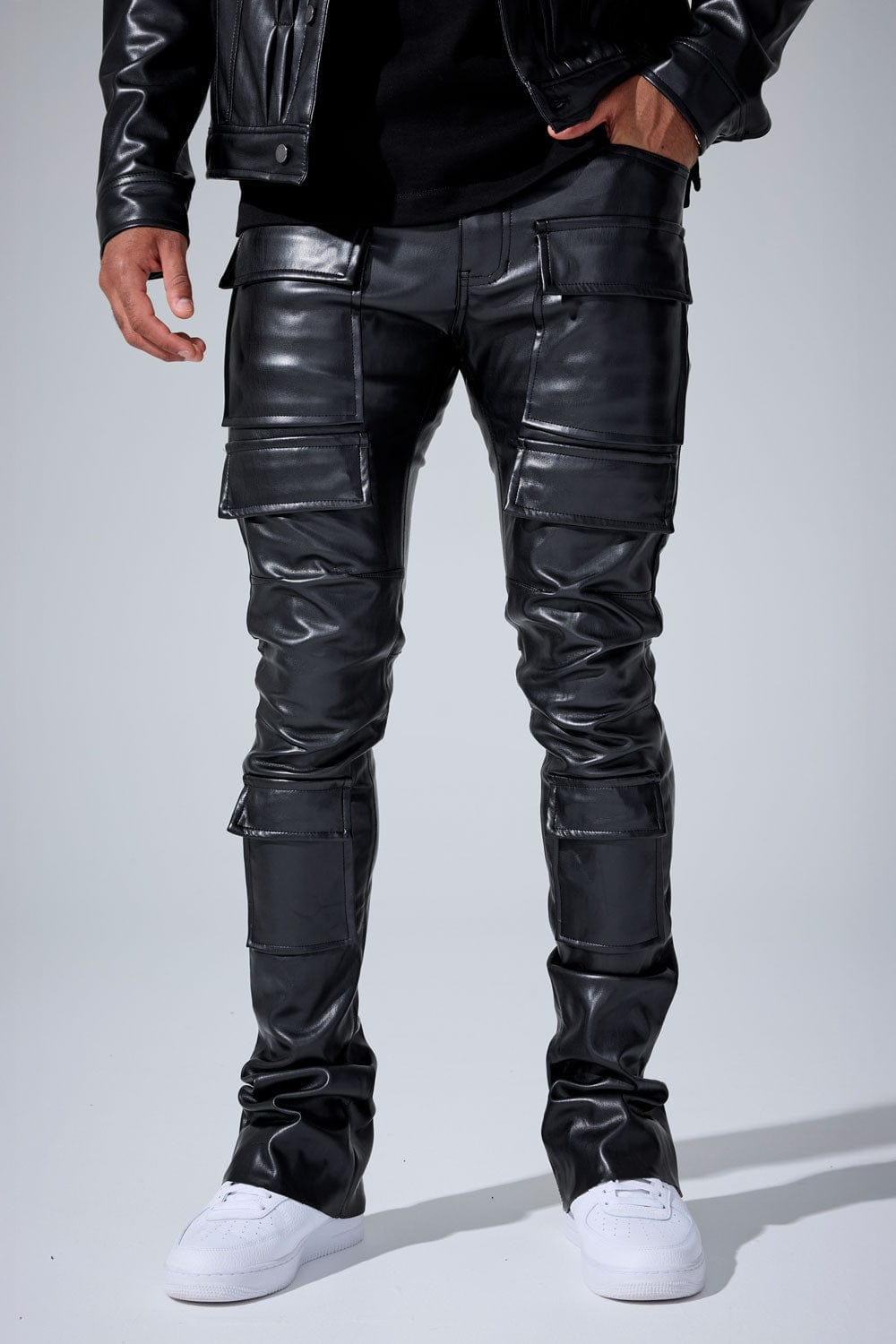 Jordan Craig "Thriller" Skinny Ross Stacked Cargo Leather Pants