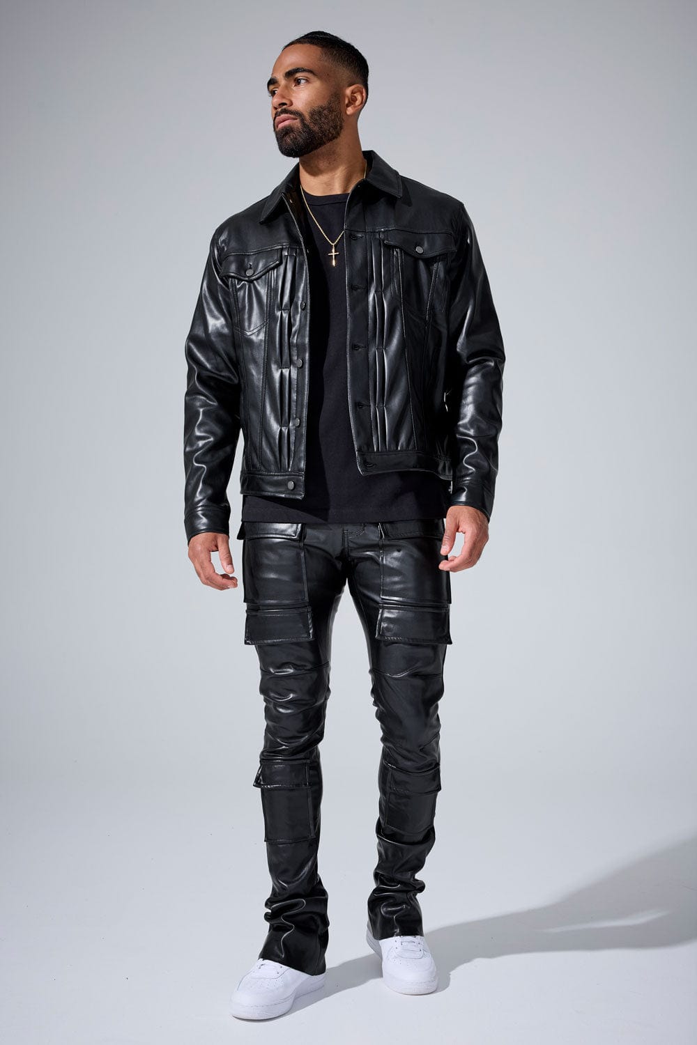Jordan Craig "Thriller" Skinny Ross Stacked Cargo Leather Pants