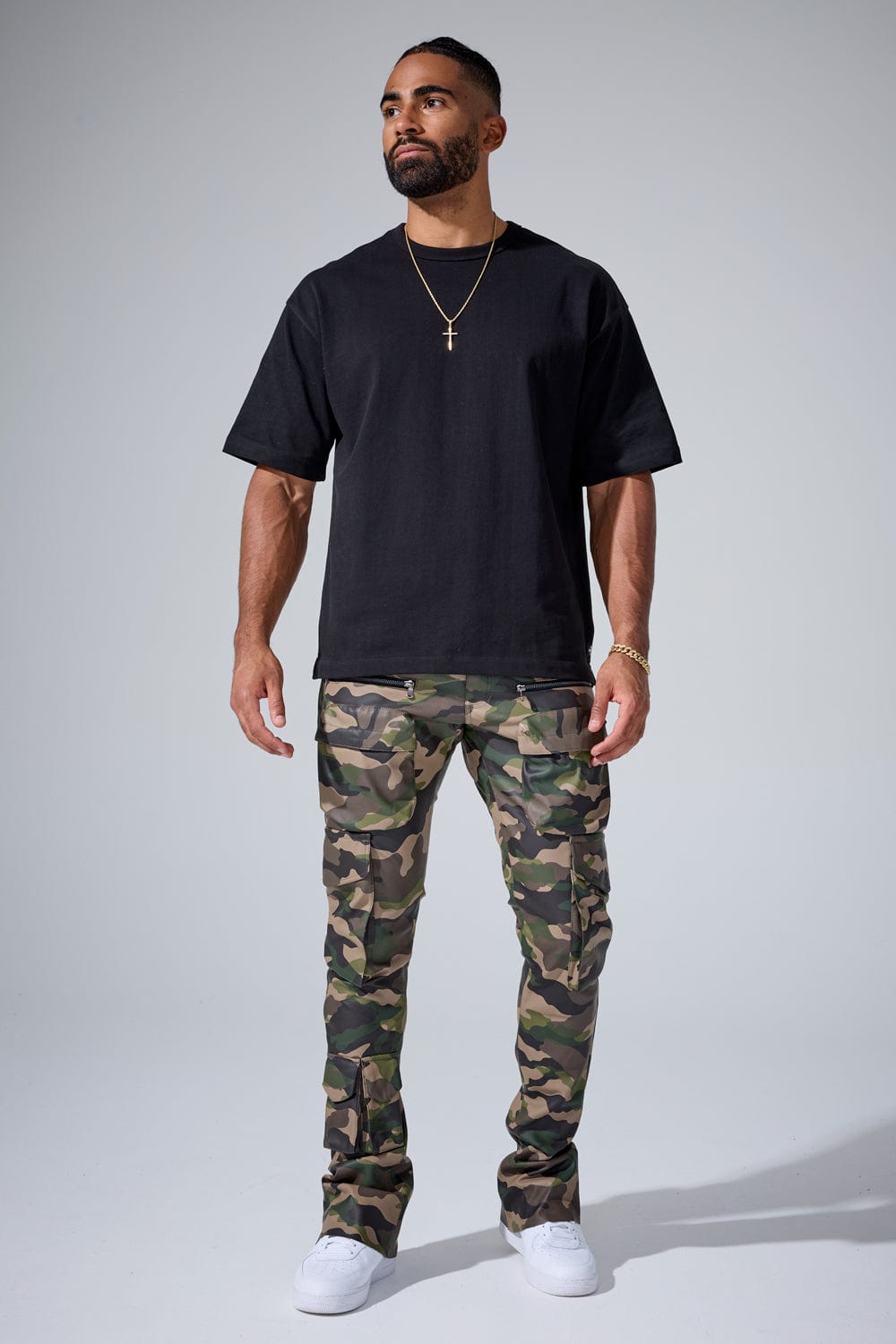 Jordan Craig "Trillest" Skinny Ross Stacked Leather Cargo Pants with Zipper