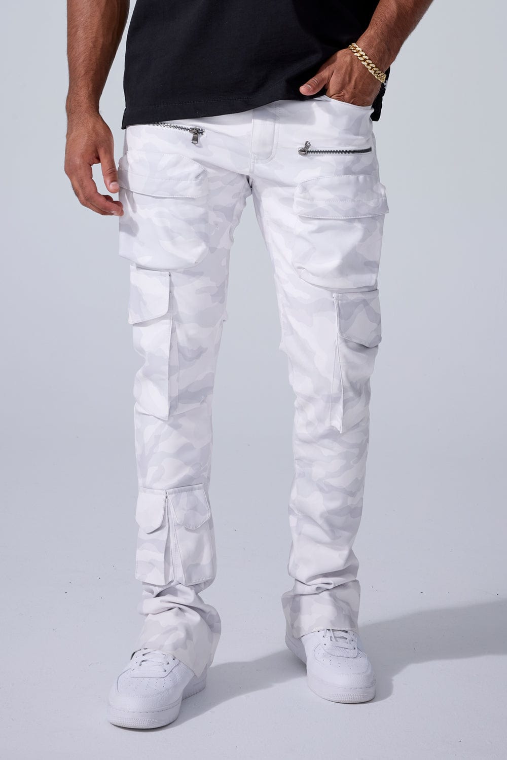 Jordan Craig "Trillest" Skinny Ross Stacked Leather Cargo Pants with Zipper