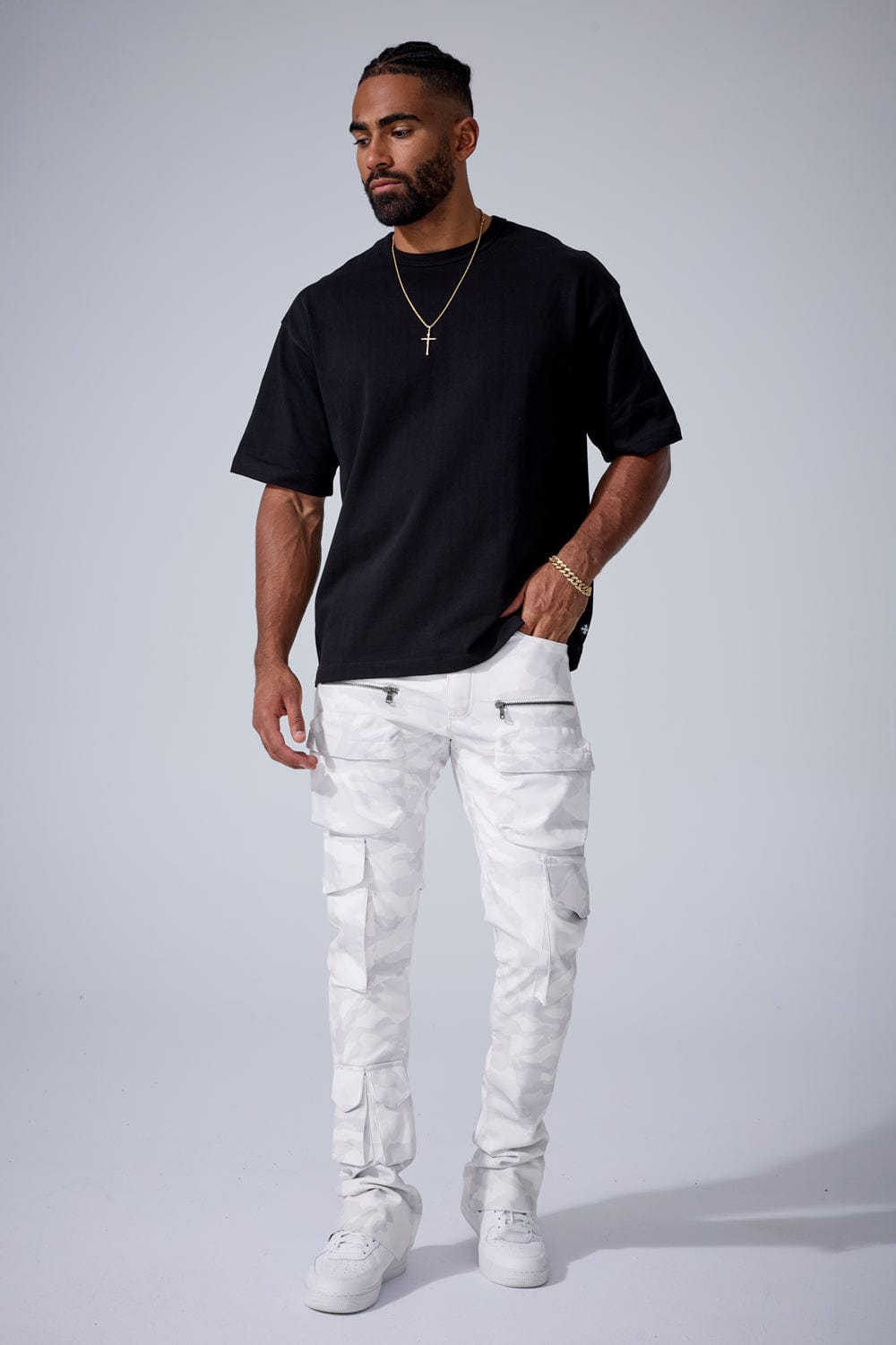 Jordan Craig "Trillest" Skinny Ross Stacked Leather Cargo Pants with Zipper