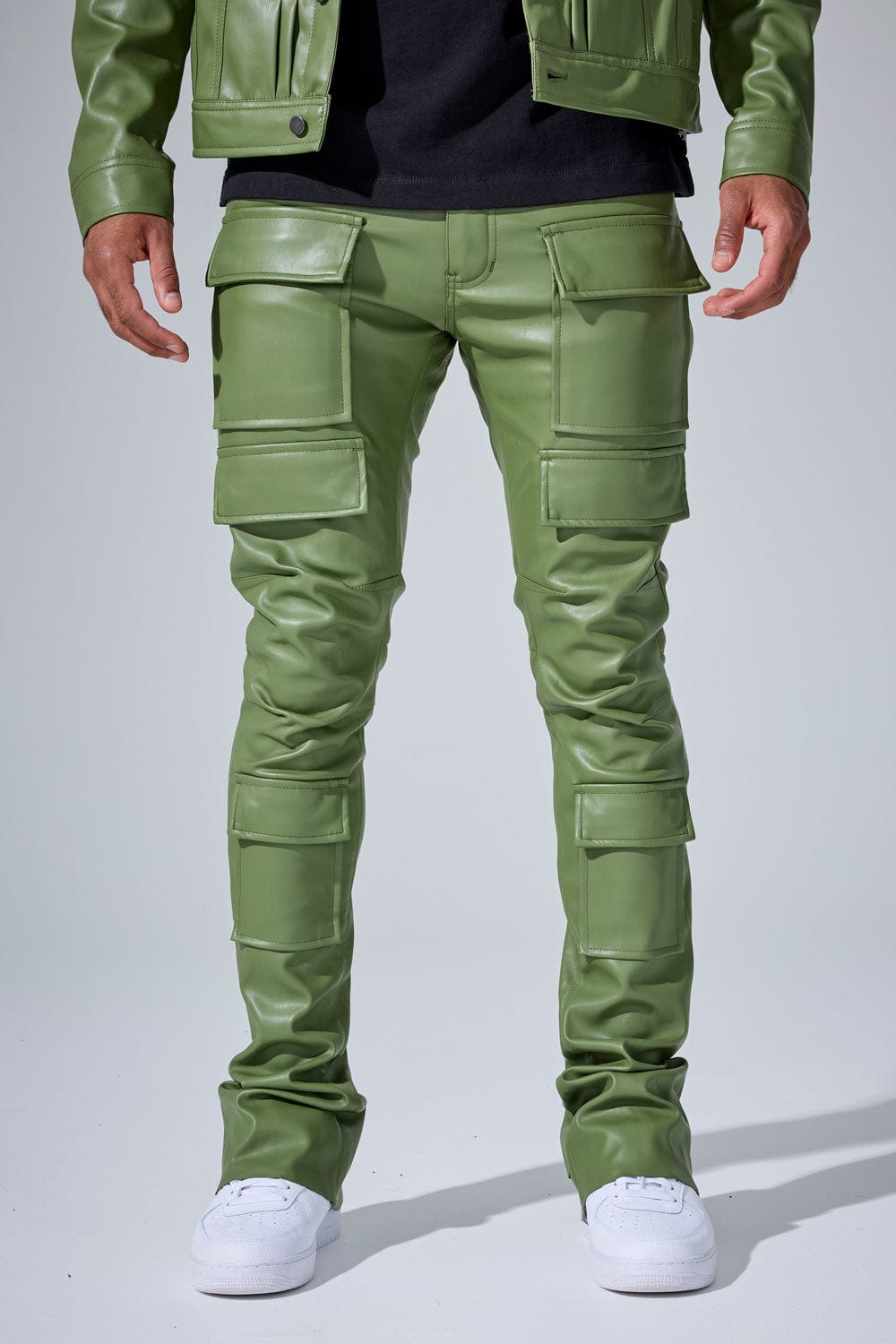 Jordan Craig "Thriller" Skinny Ross Stacked Cargo Leather Pants
